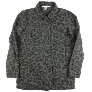 Ellison Utility Jacket Womens S Green Black Leopard Print Drawstring Full Zip